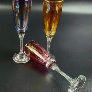 Vintage - Flutes/ Champagne Glasses - Multi-Color - Set of 3 - 8 1/4" Tall